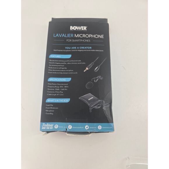 Bower Lavalier Microphone for Smartphones & Tablets WA-LVMIC New Open Box - Picture 2 of 4